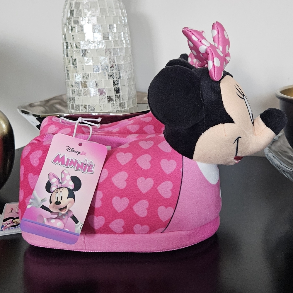 Disney Minnie Mouse Polka Dot Pink Slippers, NWT - Kids 7/8, Girls - Picture 2 of 5